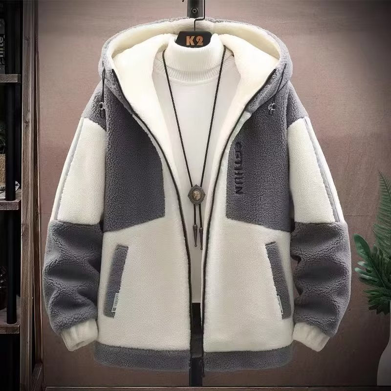 【M-8XL】 férfi meleg, sima színű blokk vastag gyapjú téli kabát