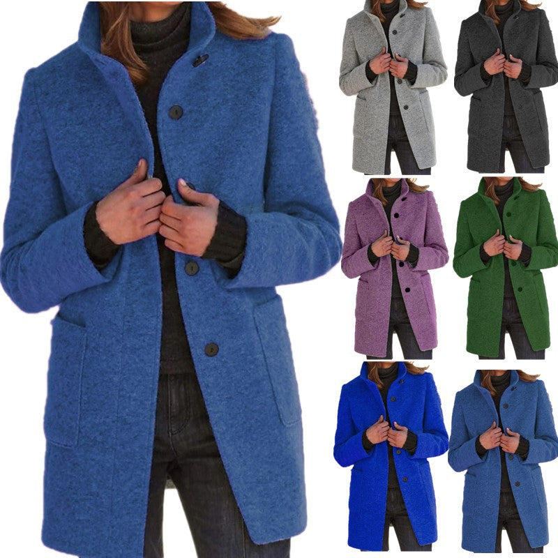 Vintage egyszínű egyszínű gomb lefelé állvány gallér Tweed kabát Tweed