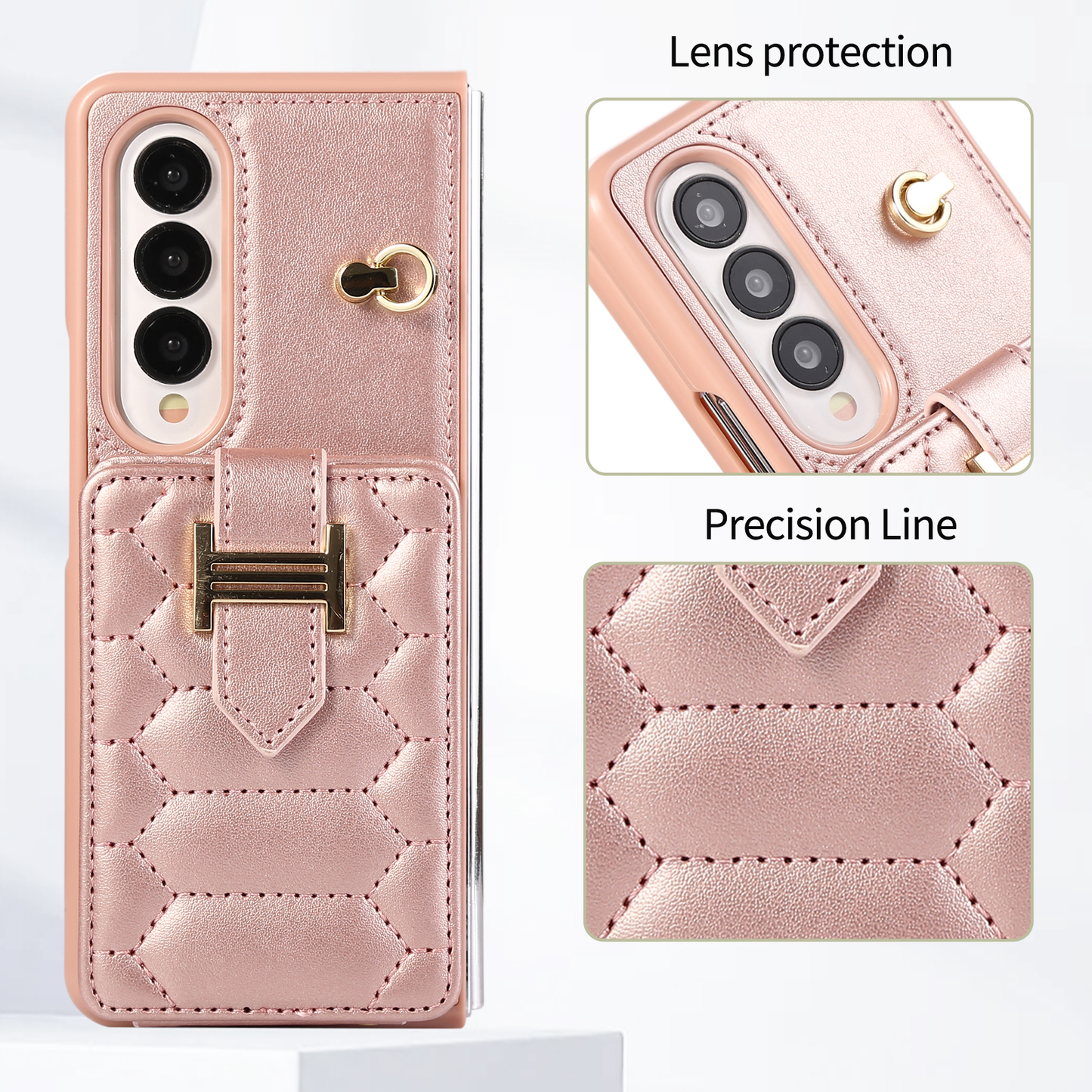 Crossbody Lanyard bőr telefontok csuklószíjjal és 2 kártyatartóval és támasztékkal Samsung Galaxy Z Fold3/Fold4/Fold5 készülékhez