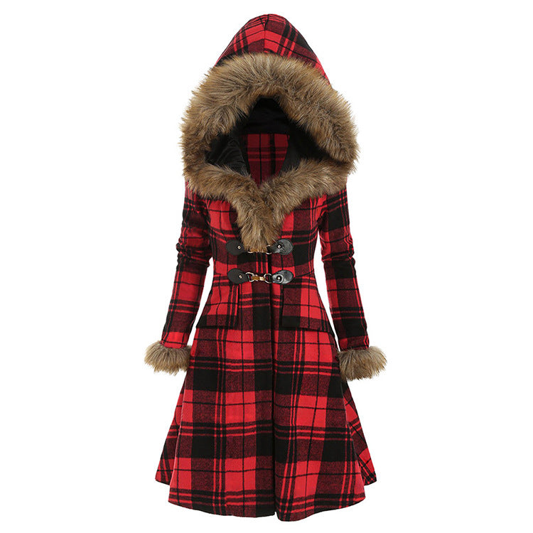 🔥Promóció🔥 Női kockás téli kapucnis széldzseki kabát