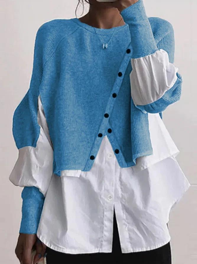 2023 őszi-téli új patchwork réteges kötött pulóver