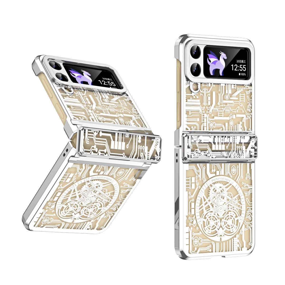 Luxus, galvanizált, átlátszó mechanikus telefontok csuklópánttal Galaxy Z Flip3/Z Flip4 készülékhez