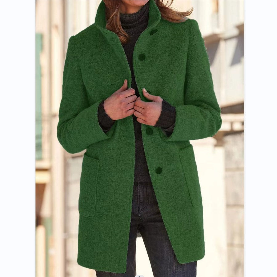Vintage egyszínű egyszínű gomb lefelé állvány gallér Tweed kabát Tweed