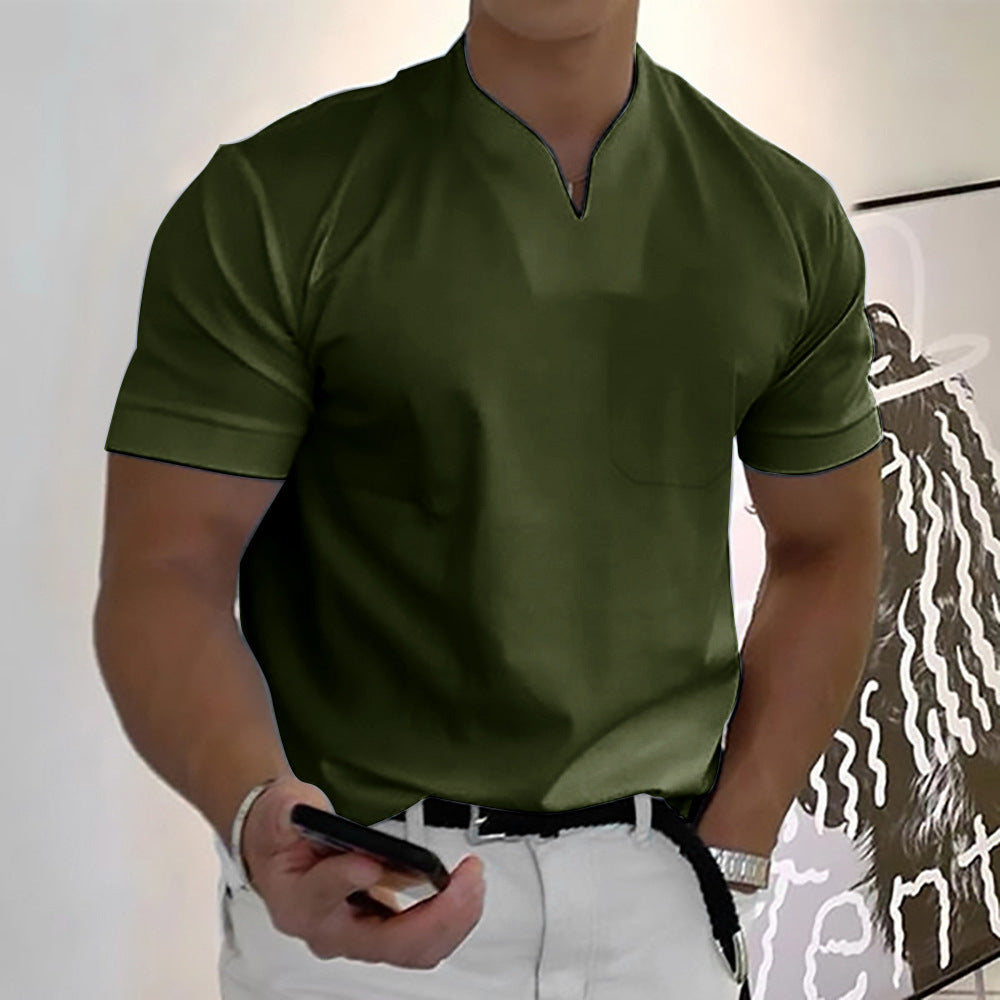 Férfi póló Pamut Stretch Pocket rövid ujjú nyári V gallér - Sport póló